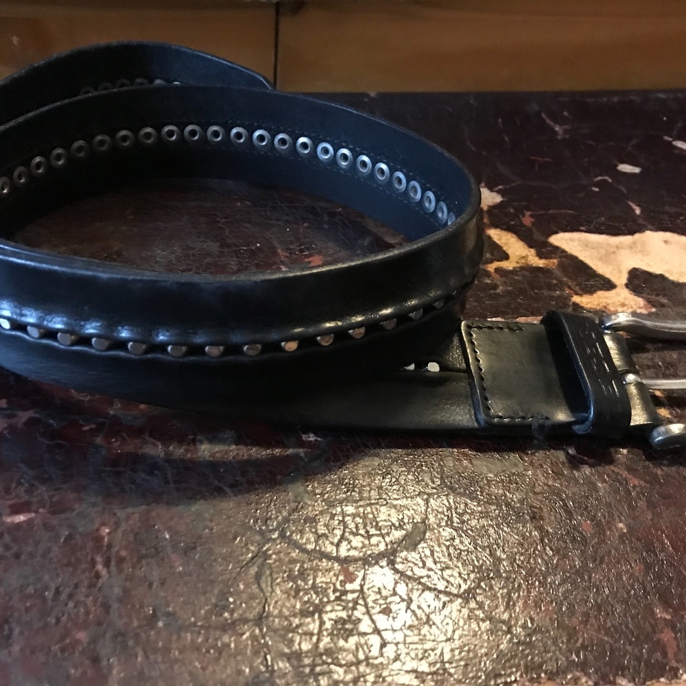 DIESEL men's black leather belt w/grommets 32